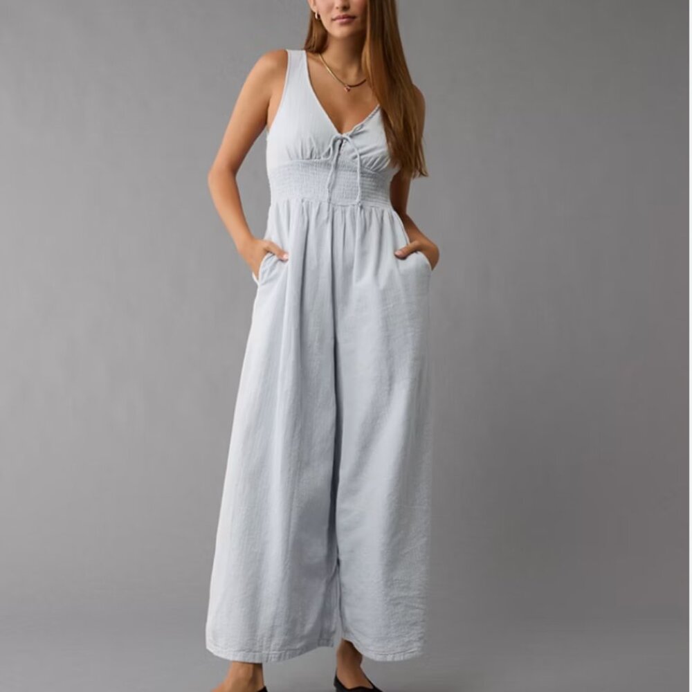AE Smocked Bodice V-Neck Jumpsuit - Picture 1 of 6
